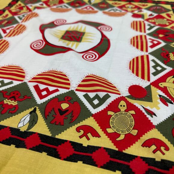 Vintage Bandana 1990s Southwestern Aztec Yellow Red Green White Retro Funky USA - Picture 2 of 7